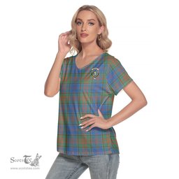 ScotsTee Shop Scottish Stewart of Appin Hunting Ancient Clan Crest Tartan Womens V Neck T Shirt