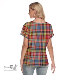 ScotsTee Shop Scottish Ogilvie of Airlie Ancient Clan Crest Tartan Womens V Neck T Shirt