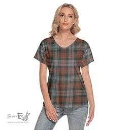 ScotsTee Shop Scottish Murray of Atholl Weathered Clan Tartan Womens V Neck T Shirt