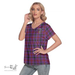 ScotsTee Shop Scottish Montgomery Modern Clan Crest Tartan Womens V Neck T Shirt