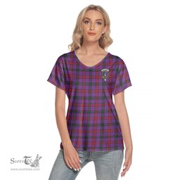 ScotsTee Shop Scottish Montgomery Modern Clan Crest Tartan Womens V Neck T Shirt