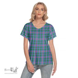 ScotsTee Shop Scottish Ralston Clan Tartan Womens V Neck T Shirt