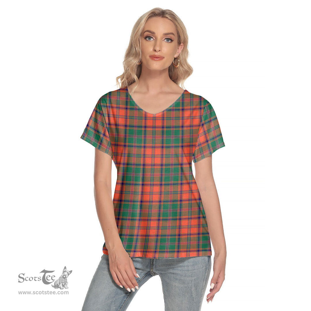 ScotsTee Shop Scottish Stewart of Appin Ancient Clan Tartan Womens V Neck T Shirt