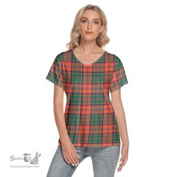 ScotsTee Shop Scottish Stewart of Appin Ancient Clan Tartan Womens V Neck T Shirt