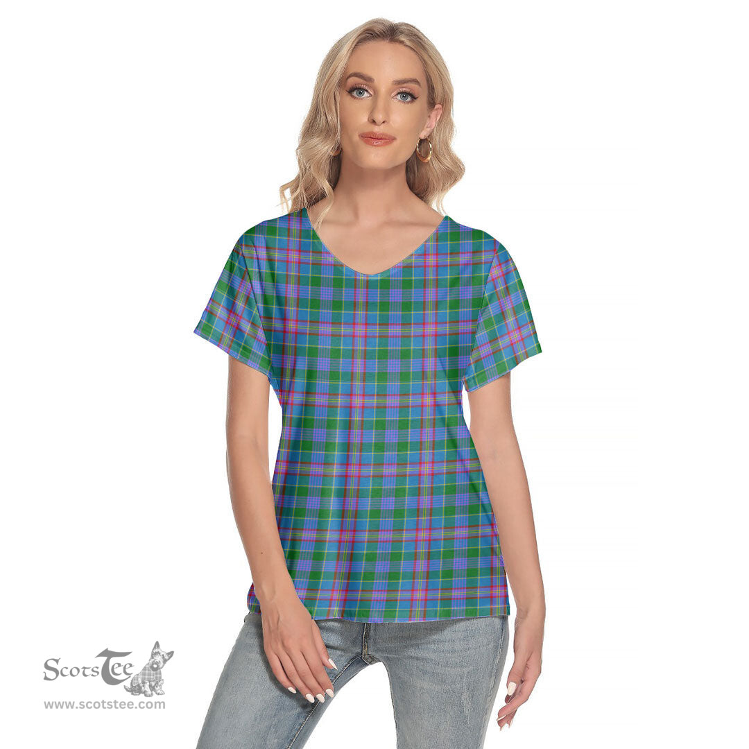ScotsTee Shop Scottish Pitcairn Hunting Clan Tartan Womens V Neck T Shirt