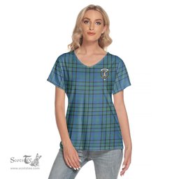 ScotsTee Shop Scottish Matheson Hunting Ancient Clan Crest Tartan Womens V Neck T Shirt