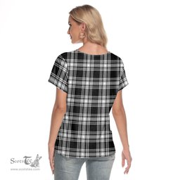 ScotsTee Shop Scottish Menzies Black White Modern Clan Tartan Womens V Neck T Shirt