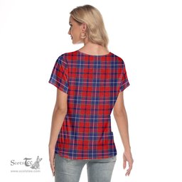 ScotsTee Shop Scottish Wishart Dress Clan Tartan Womens V Neck T Shirt