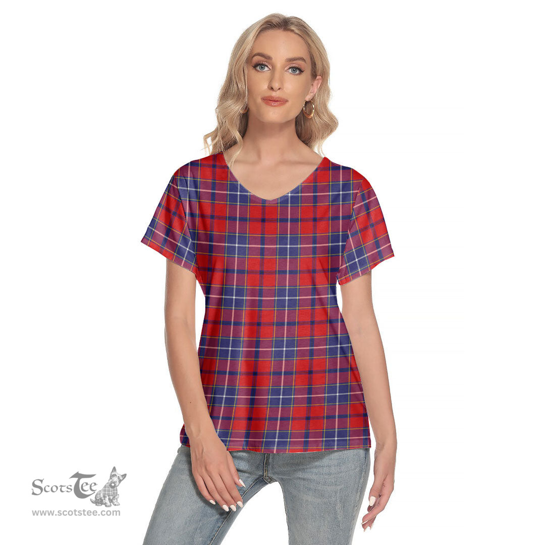 ScotsTee Shop Scottish Wishart Dress Clan Tartan Womens V Neck T Shirt