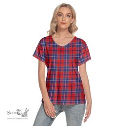 ScotsTee Shop Scottish Wishart Dress Clan Tartan Womens V Neck T Shirt