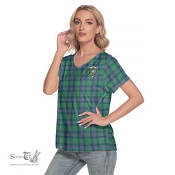 ScotsTee Shop Scottish Shaw Ancient Clan Crest Tartan Womens V Neck T Shirt