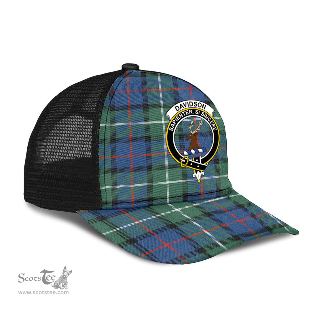 ScotsTee Shop Scottish Davidson of Tulloch Clan Crest Tartan Half Net Cap Baseball Mesh Back Cap