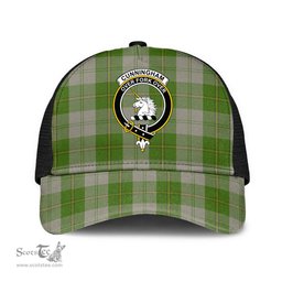 ScotsTee Shop Scottish Cunningham Dress Green Dancers Clan Crest Tartan Half Net Cap Baseball Mesh Back Cap