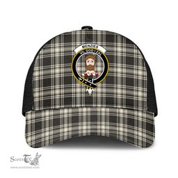 ScotsTee Shop Scottish Menzies Black White Ancient Clan Crest Tartan Half Net Cap Baseball Mesh Back Cap