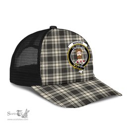 ScotsTee Shop Scottish Menzies Black White Ancient Clan Crest Tartan Half Net Cap Baseball Mesh Back Cap
