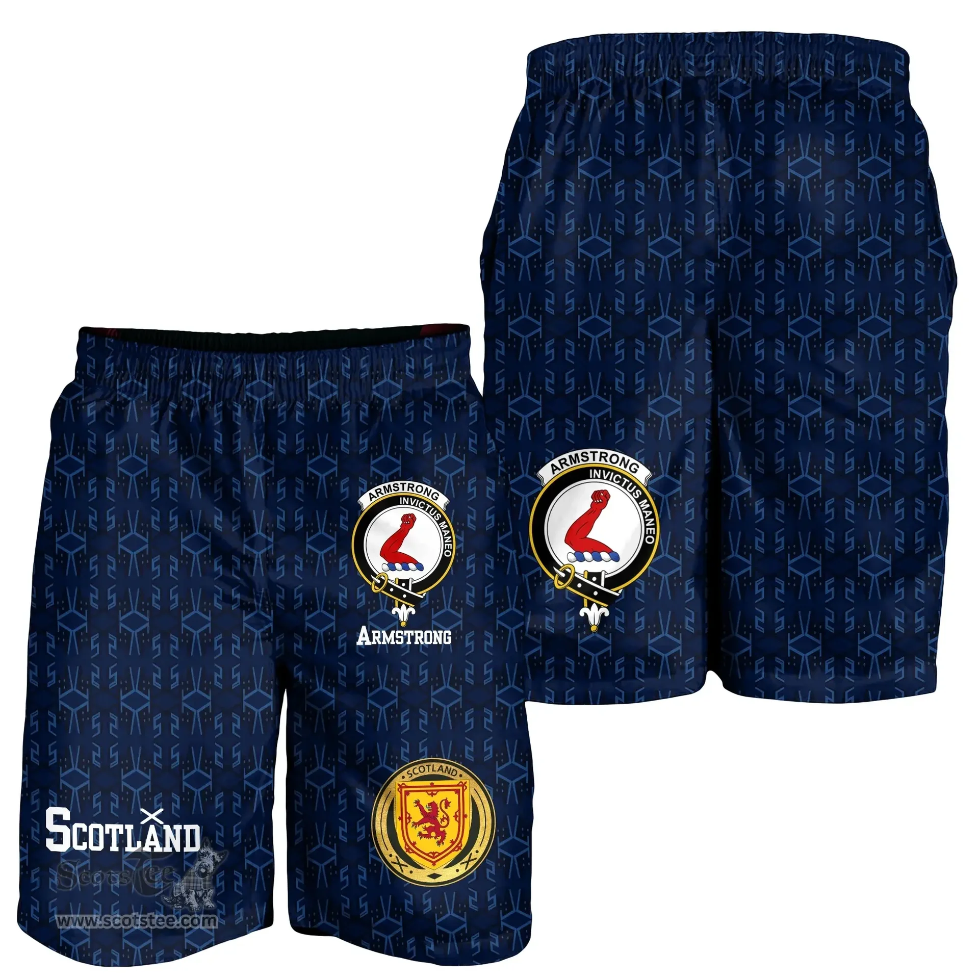 ScotsTee Shop Scottish Armstrong Family Crest Mens Tartan Short Scottish 1991 Style