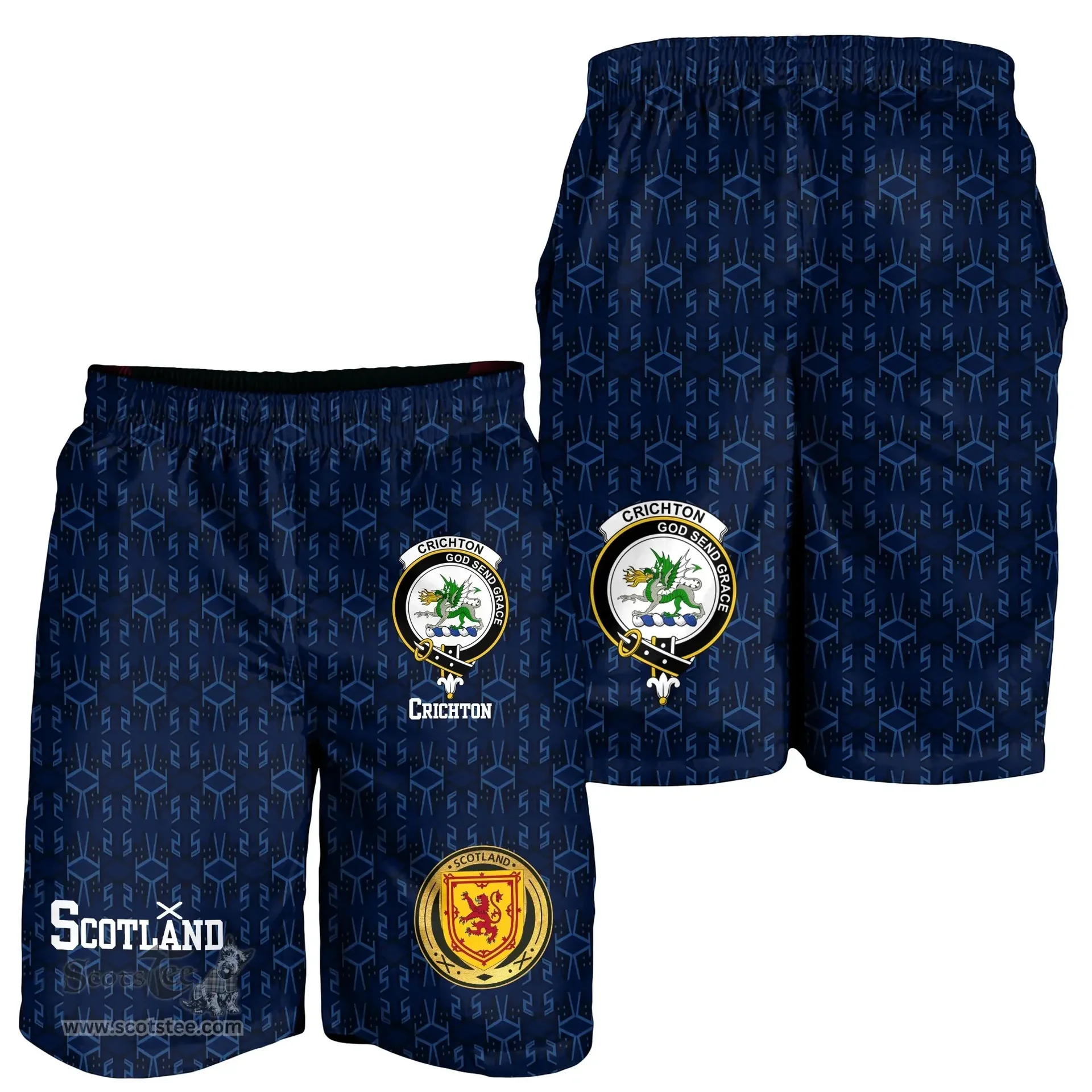 ScotsTee Shop Scottish Crichton Family Crest Mens Tartan Short Scottish 1991 Style