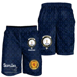 ScotsTee Shop Scottish Charteris (Earls of Wemyss) Family Crest Mens Tartan Short Scottish 1991 Style