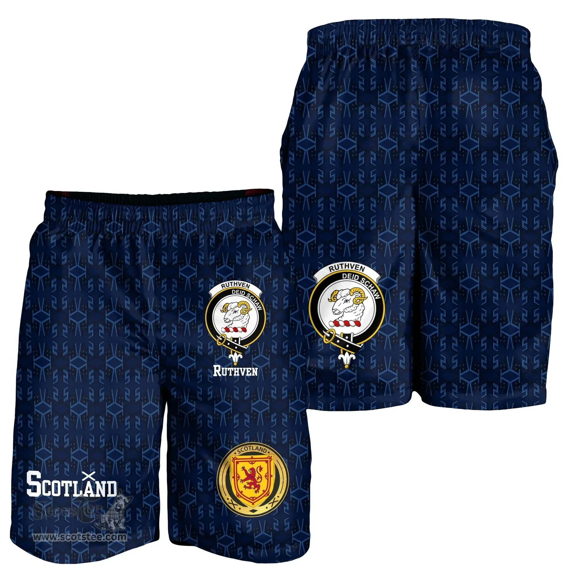 ScotsTee Shop Scottish Ruthven Family Crest Mens Tartan Short Scottish 1991 Style