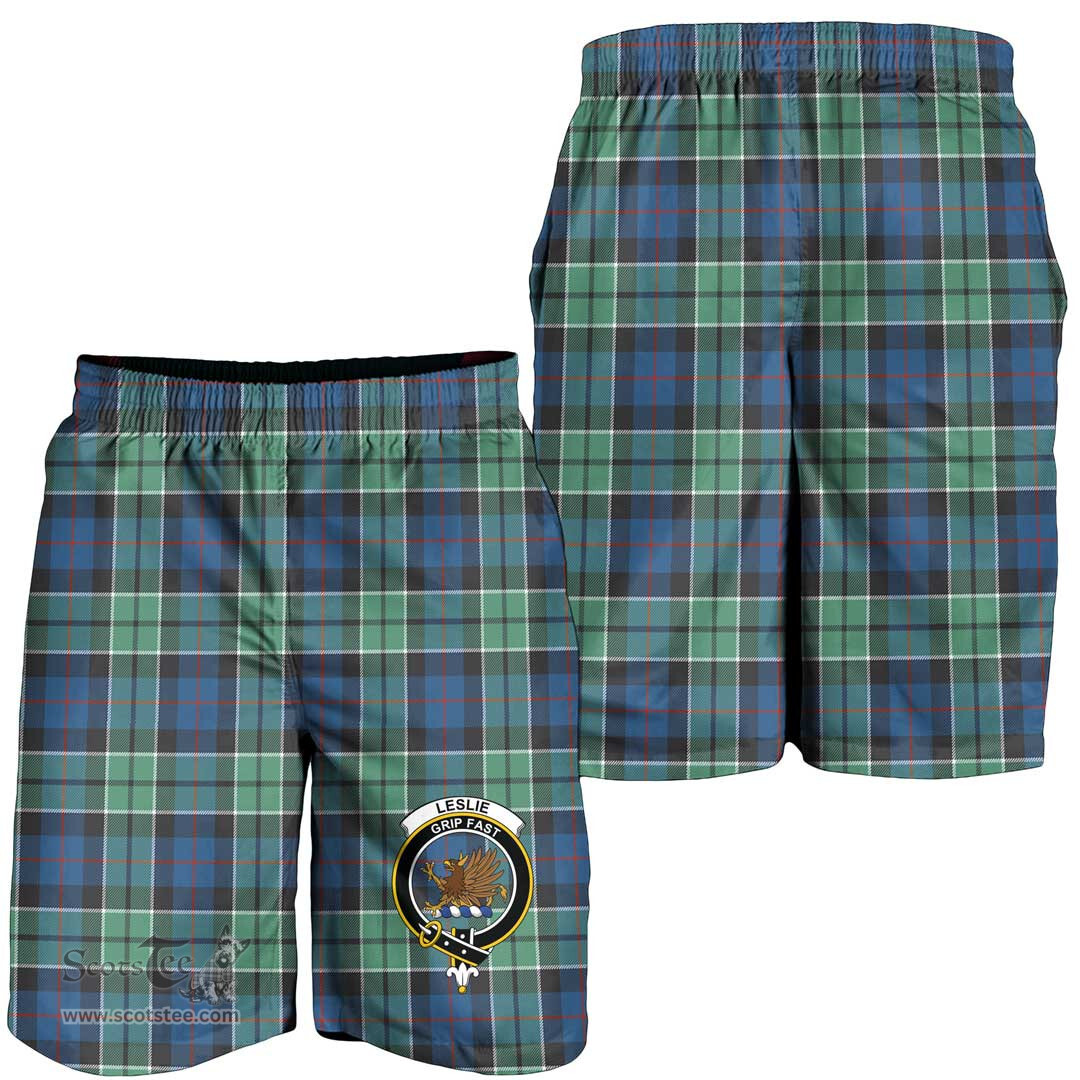 ScotsTee Shop Scottish Leslie Hunting Clan Crest Mens Tartan Short