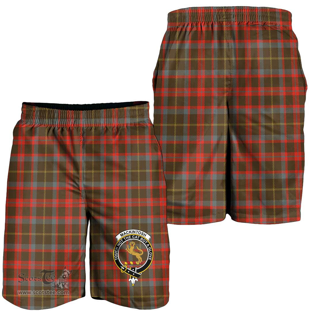 ScotsTee Shop Scottish MacKintosh Hunting Weathered Clan Crest Mens Tartan Short