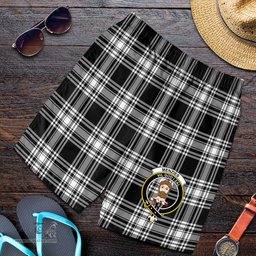 ScotsTee Shop Scottish Menzies Black & White Modern Clan Crest Mens Tartan Short