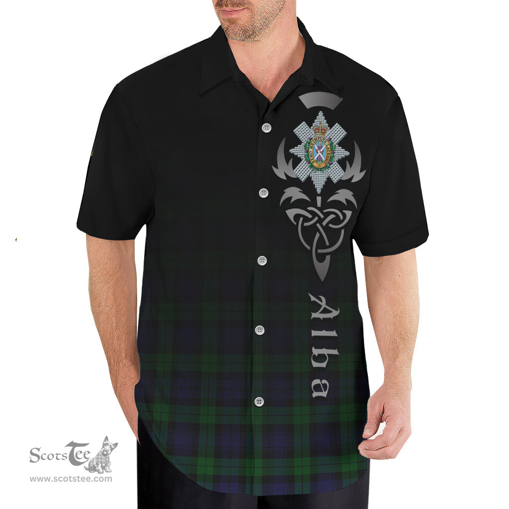 ScotsTee Shop Scottish Black Watch Clan Crest Tartan Alba Gu Brath Celtic Inspired Tartan Short Sleeve Shirt