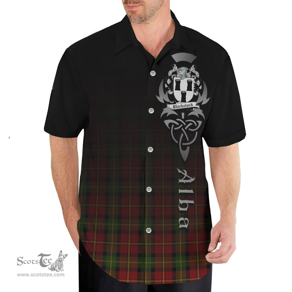 ScotsTee Shop Scottish Blackstock Red Dress Clan Crest Tartan Alba Gu Brath Celtic Inspired Tartan Short Sleeve Shirt