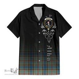 ScotsTee Shop Scottish Balfour Blue Clan Crest Tartan Alba Gu Brath Celtic Inspired Tartan Short Sleeve Shirt