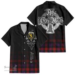 ScotsTee Shop Scottish Broun Modern Clan Crest Tartan Alba Gu Brath Celtic Inspired Tartan Short Sleeve Shirt