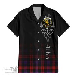 ScotsTee Shop Scottish Broun Modern Clan Crest Tartan Alba Gu Brath Celtic Inspired Tartan Short Sleeve Shirt
