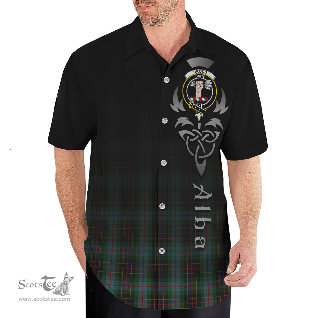 ScotsTee Shop Scottish Brodie Hunting Clan Crest Tartan Alba Gu Brath Celtic Inspired Tartan Short Sleeve Shirt