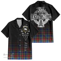 ScotsTee Shop Scottish Bethune Clan Crest Tartan Alba Gu Brath Celtic Inspired Tartan Short Sleeve Shirt