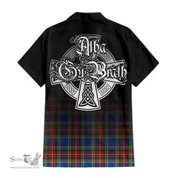 ScotsTee Shop Scottish Bethune Clan Crest Tartan Alba Gu Brath Celtic Inspired Tartan Short Sleeve Shirt