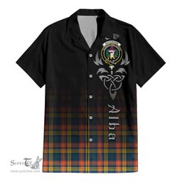 ScotsTee Shop Scottish Buchanan Ancient Clan Crest Tartan Alba Gu Brath Celtic Inspired Tartan Short Sleeve Shirt