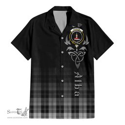 ScotsTee Shop Scottish Erskine Black and White Clan Crest Tartan Alba Gu Brath Celtic Inspired Tartan Short Sleeve Shirt