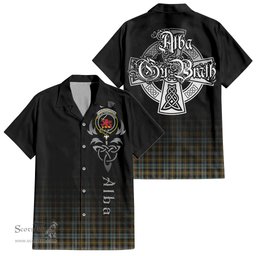 ScotsTee Shop Scottish Farquharson Weathered Clan Crest Tartan Alba Gu Brath Celtic Inspired Tartan Short Sleeve Shirt