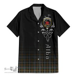 ScotsTee Shop Scottish Farquharson Weathered Clan Crest Tartan Alba Gu Brath Celtic Inspired Tartan Short Sleeve Shirt