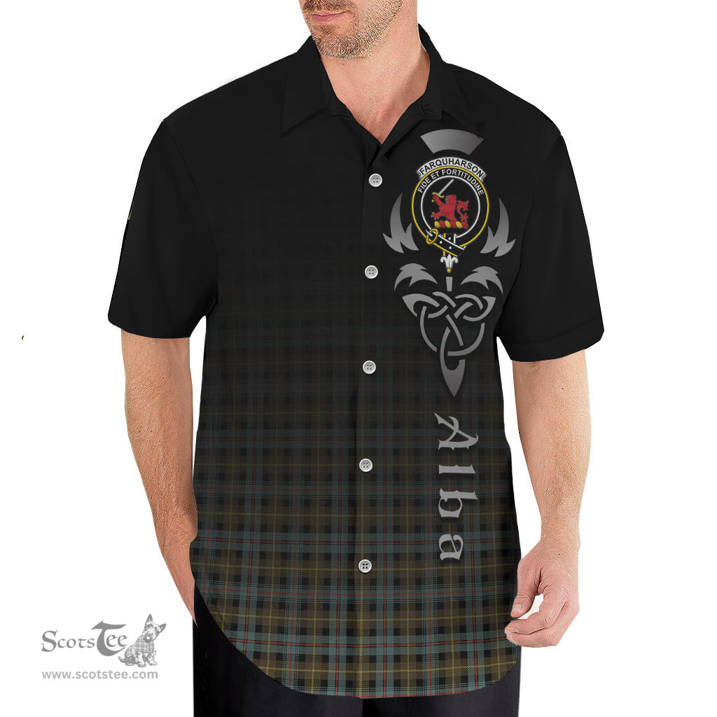 ScotsTee Shop Scottish Farquharson Weathered Clan Crest Tartan Alba Gu Brath Celtic Inspired Tartan Short Sleeve Shirt