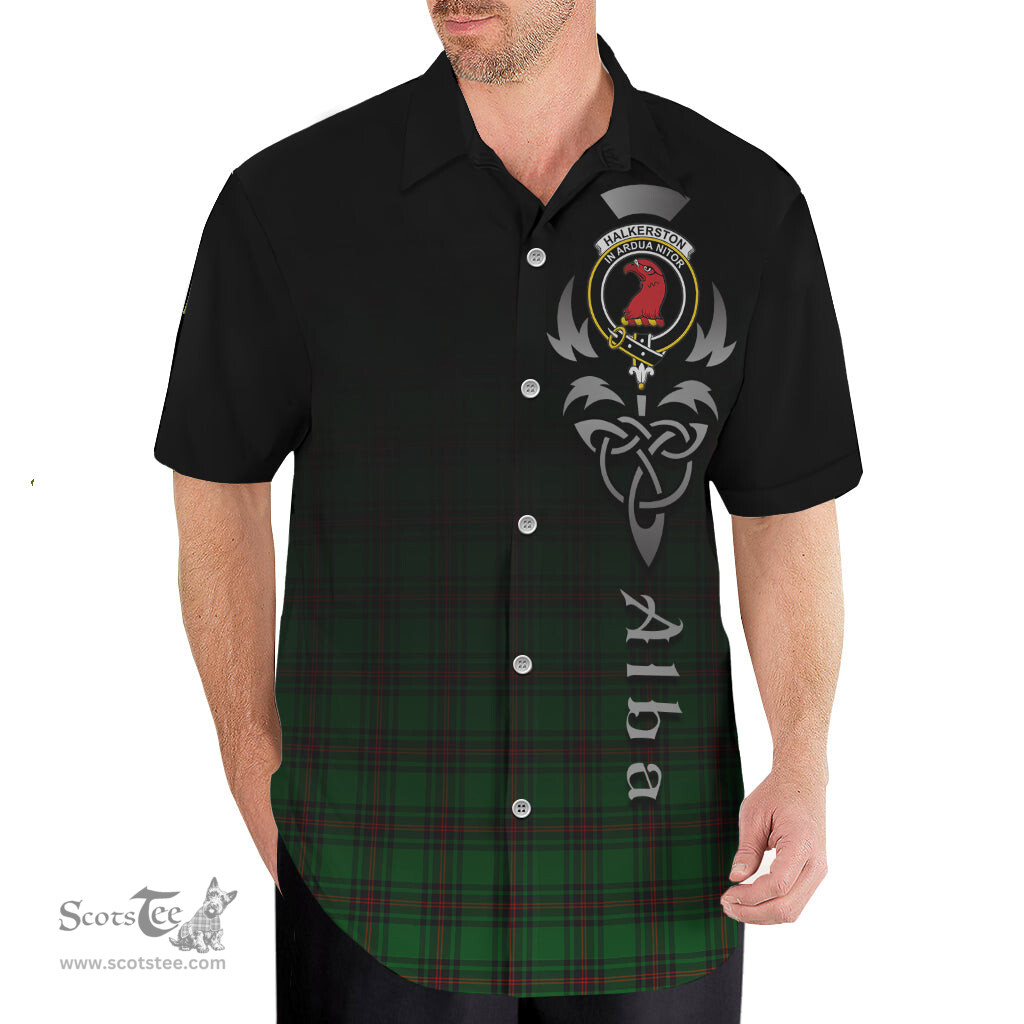 ScotsTee Shop Scottish Halkerston Clan Crest Tartan Alba Gu Brath Celtic Inspired Tartan Short Sleeve Shirt