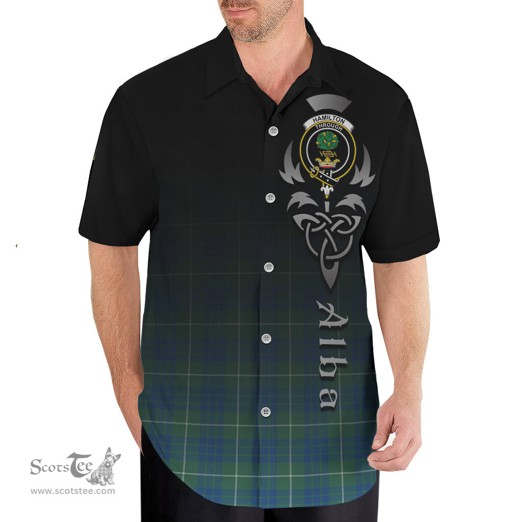 ScotsTee Shop Scottish Hamilton Hunting Ancient Clan Crest Tartan Alba Gu Brath Celtic Inspired Tartan Short Sleeve Shirt