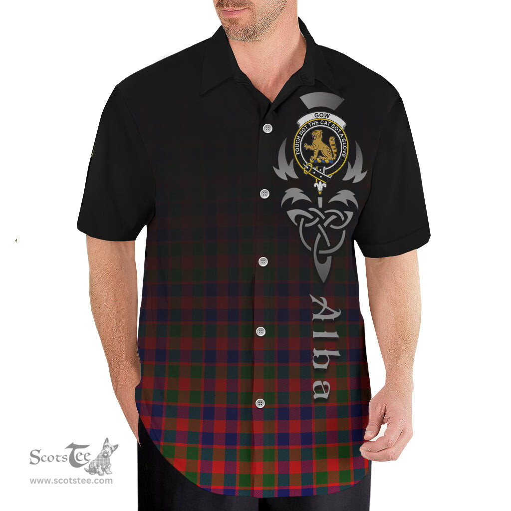 ScotsTee Shop Scottish Gow Modern Clan Crest Tartan Alba Gu Brath Celtic Inspired Tartan Short Sleeve Shirt