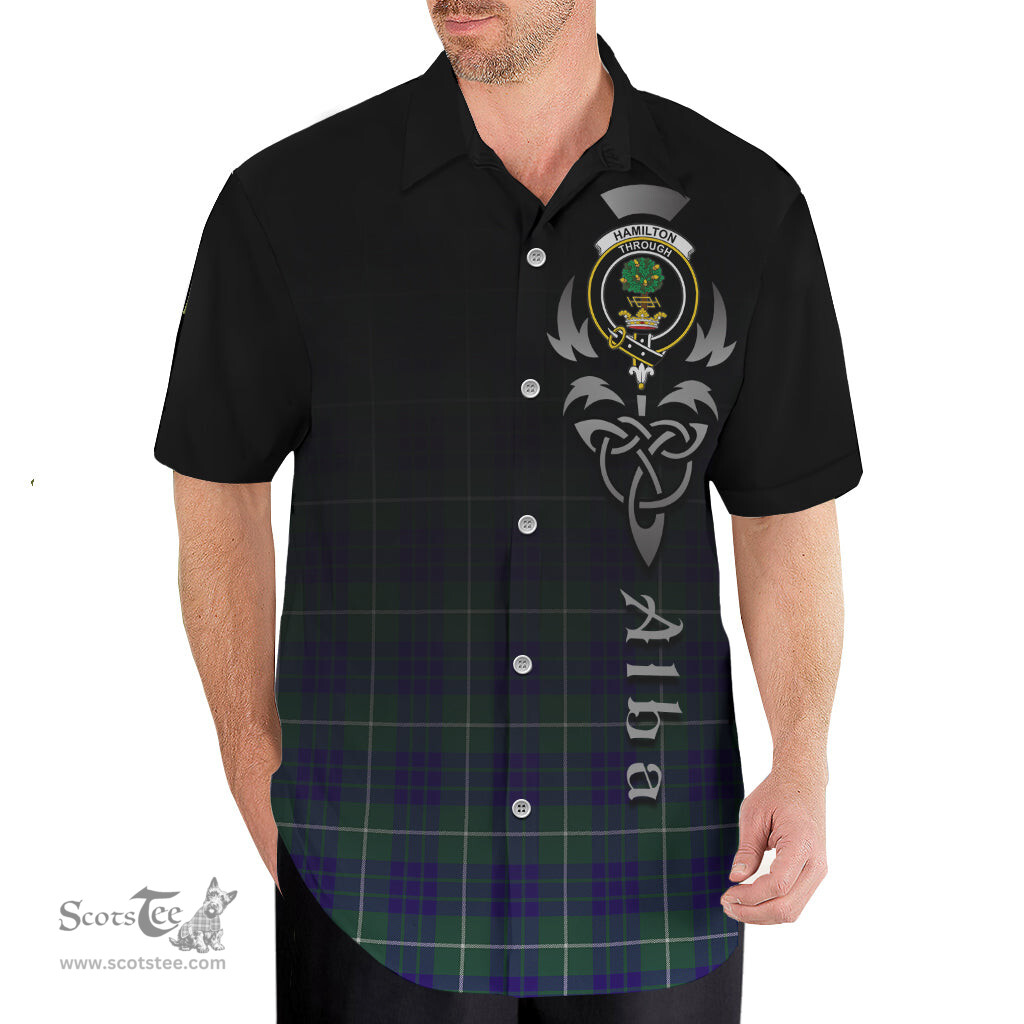 ScotsTee Shop Scottish Hamilton Hunting Modern Clan Crest Tartan Alba Gu Brath Celtic Inspired Tartan Short Sleeve Shirt