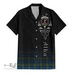 ScotsTee Shop Scottish Colquhoun Ancient Clan Crest Tartan Alba Gu Brath Celtic Inspired Tartan Short Sleeve Shirt