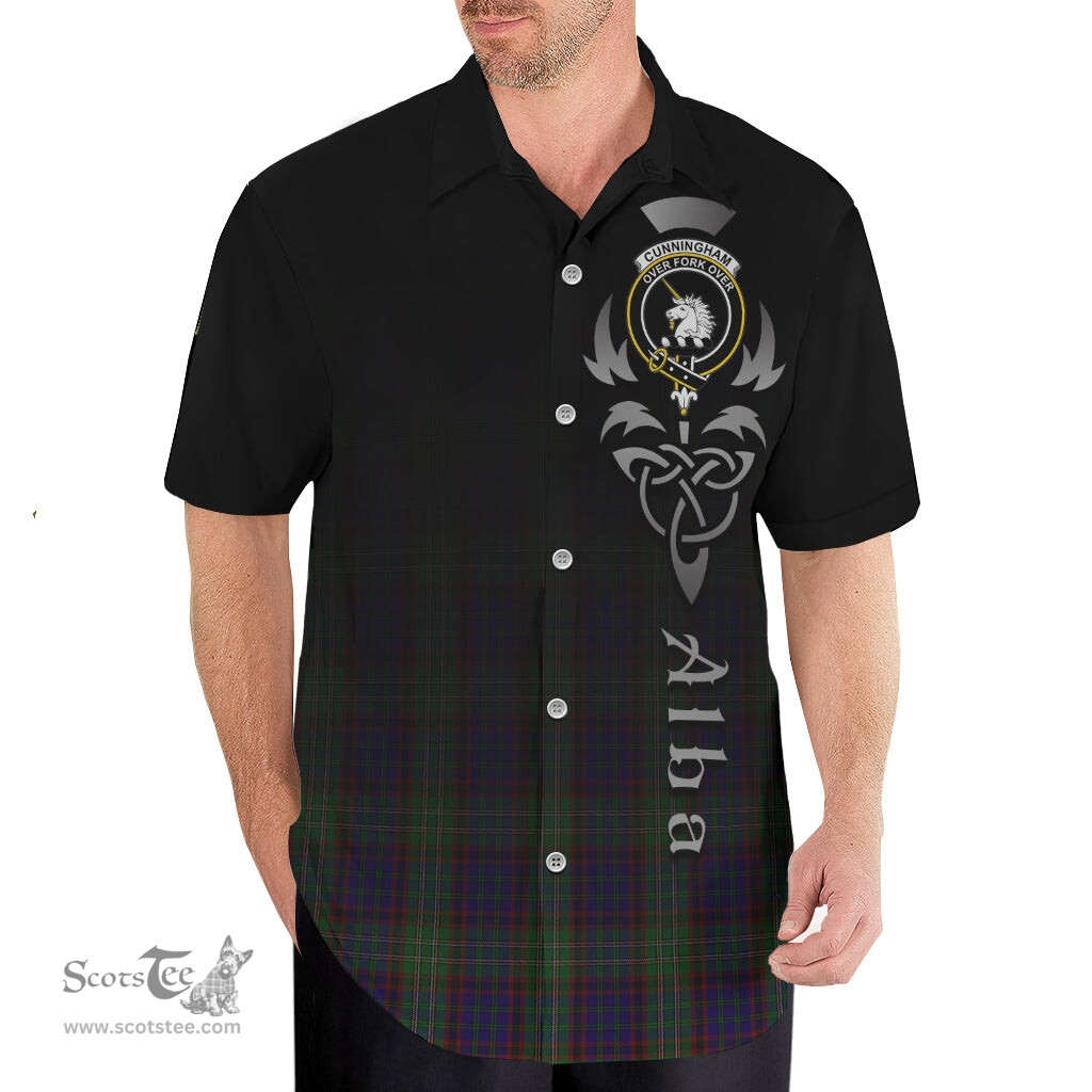 ScotsTee Shop Scottish Cunningham Hunting Clan Crest Tartan Alba Gu Brath Celtic Inspired Tartan Short Sleeve Shirt