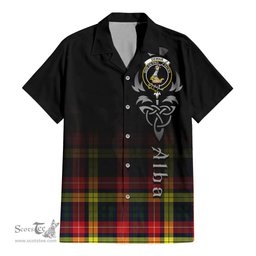 ScotsTee Shop Scottish Dewar Clan Crest Tartan Alba Gu Brath Celtic Inspired Tartan Short Sleeve Shirt