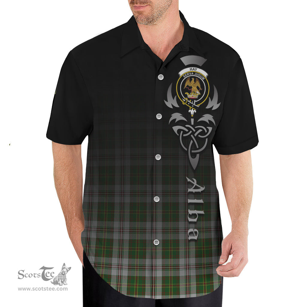 ScotsTee Shop Scottish Hay White Dress Clan Crest Tartan Alba Gu Brath Celtic Inspired Tartan Short Sleeve Shirt