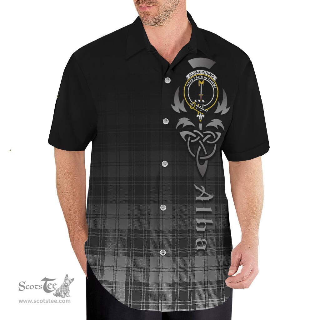 ScotsTee Shop Scottish Glendinning Clan Crest Tartan Alba Gu Brath Celtic Inspired Tartan Short Sleeve Shirt