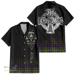 ScotsTee Shop Scottish Dalrymple Clan Crest Tartan Alba Gu Brath Celtic Inspired Tartan Short Sleeve Shirt