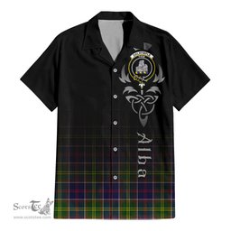 ScotsTee Shop Scottish Dalrymple Clan Crest Tartan Alba Gu Brath Celtic Inspired Tartan Short Sleeve Shirt